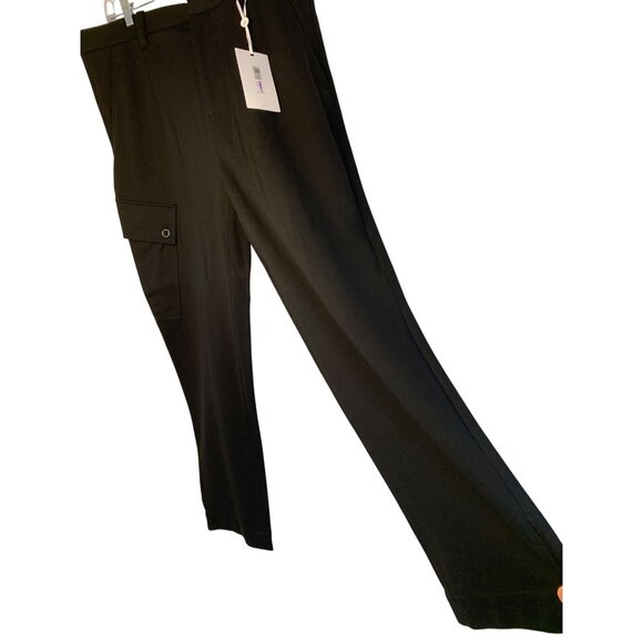 NWT Karl Lagerfeld Paris Black Knit Cargo Pants 38 Adjustable Hem $295 RN10514